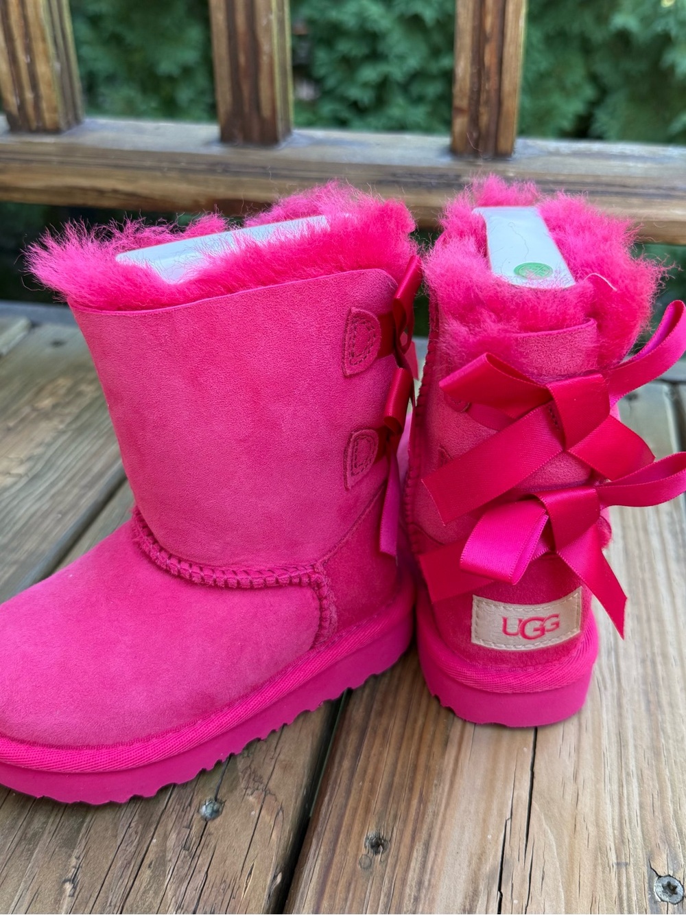 UGG Kids Hot Pink Bow Shearling Boots